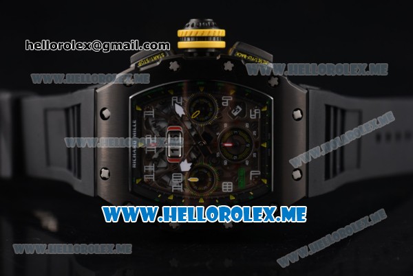 Richard Mille RM 011 Felipe Massa Flyback Swiss Valjoux 7750 Automatic PVD Case with Skeleton Dial and Black Rubber Strap Yellow Markers - Click Image to Close